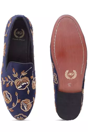 Navy Blue Golden Flora Slipons