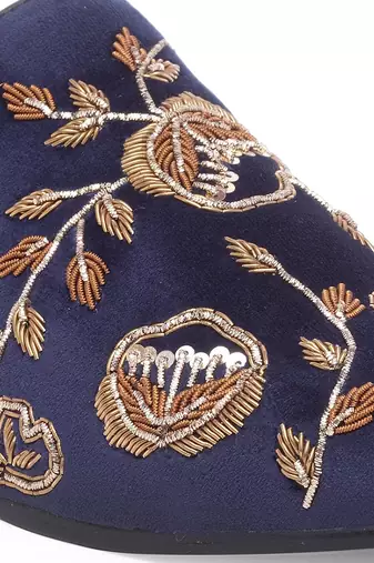 Navy Blue Golden Flora Slipons