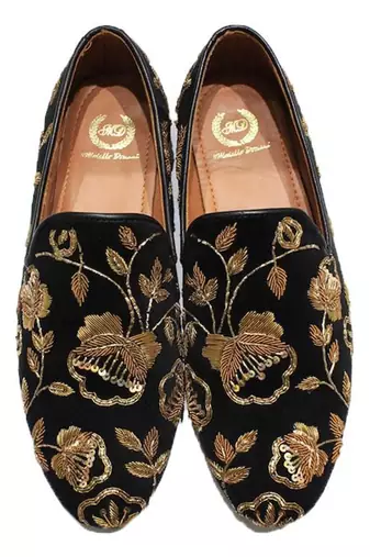 Black Golden Flora Slipons