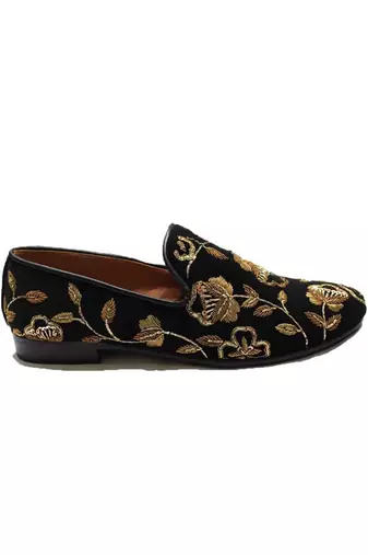 Black Golden Flora Slipons