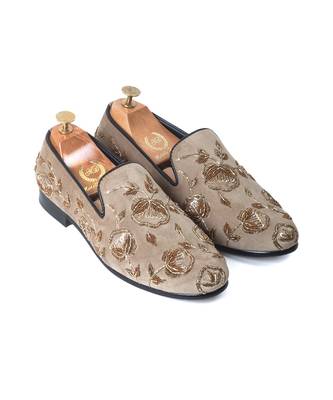 Beige Gold Flora Slipons 1