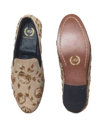 Beige Gold Flora Slipons 3