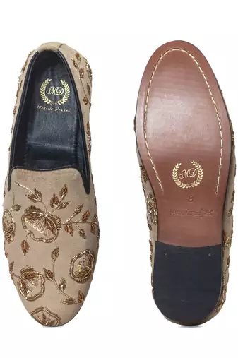 Beige Gold Flora Slipons