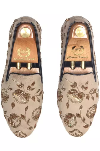 Beige Gold Flora Slipons