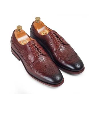 Brown Woven Leather Oxfords Shoes 1