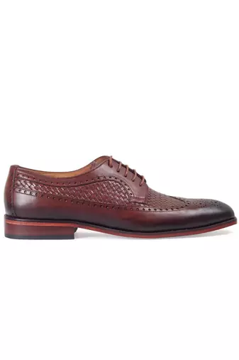 Brown Woven Leather Oxfords Shoes