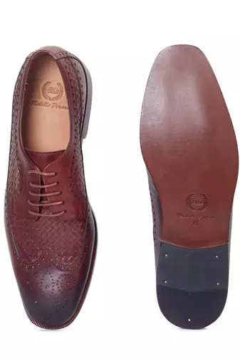 Brown Woven Leather Oxfords Shoes