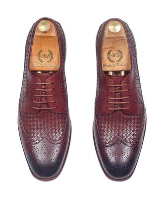 Brown Woven Leather Oxfords Shoes 4