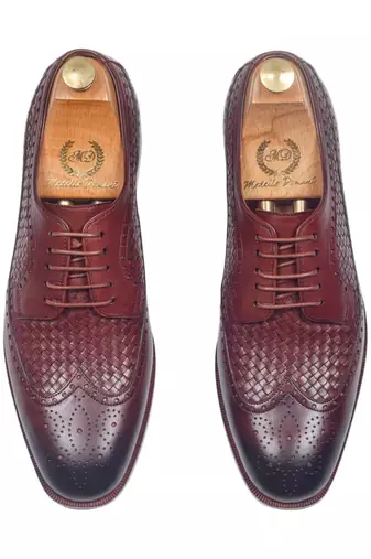 Brown Woven Leather Oxfords Shoes