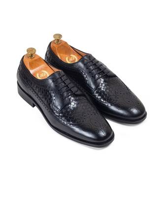 Black Woven Leather Oxfords Shoes 1