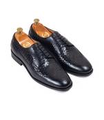 Black Woven Leather Oxfords Shoes