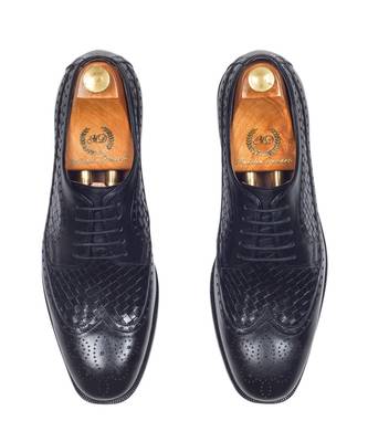 Black Woven Leather Oxfords Shoes 4