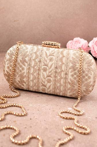 Cream Mirai Embroidered Clutch