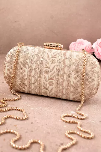 Cream Mirai Embroidered Clutch