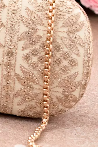 Cream Mirai Embroidered Clutch