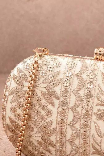 Cream Mirai Embroidered Clutch