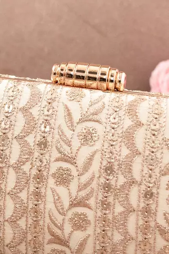 Cream Mirai Embroidered Clutch