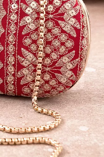 Red Mirai Embroidered Clutch