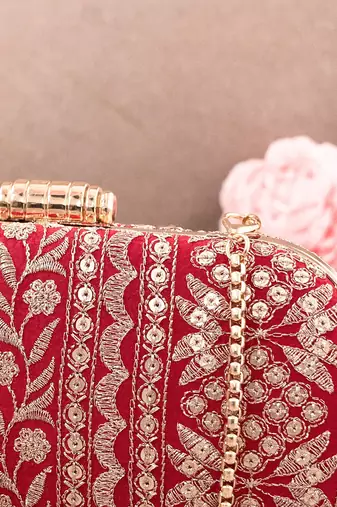 Red Mirai Embroidered Clutch