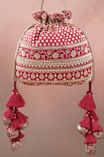Red Resham Potli Bag