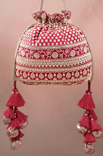 Red Resham Potli Bag