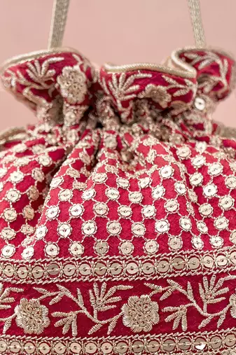 Red Resham Potli Bag