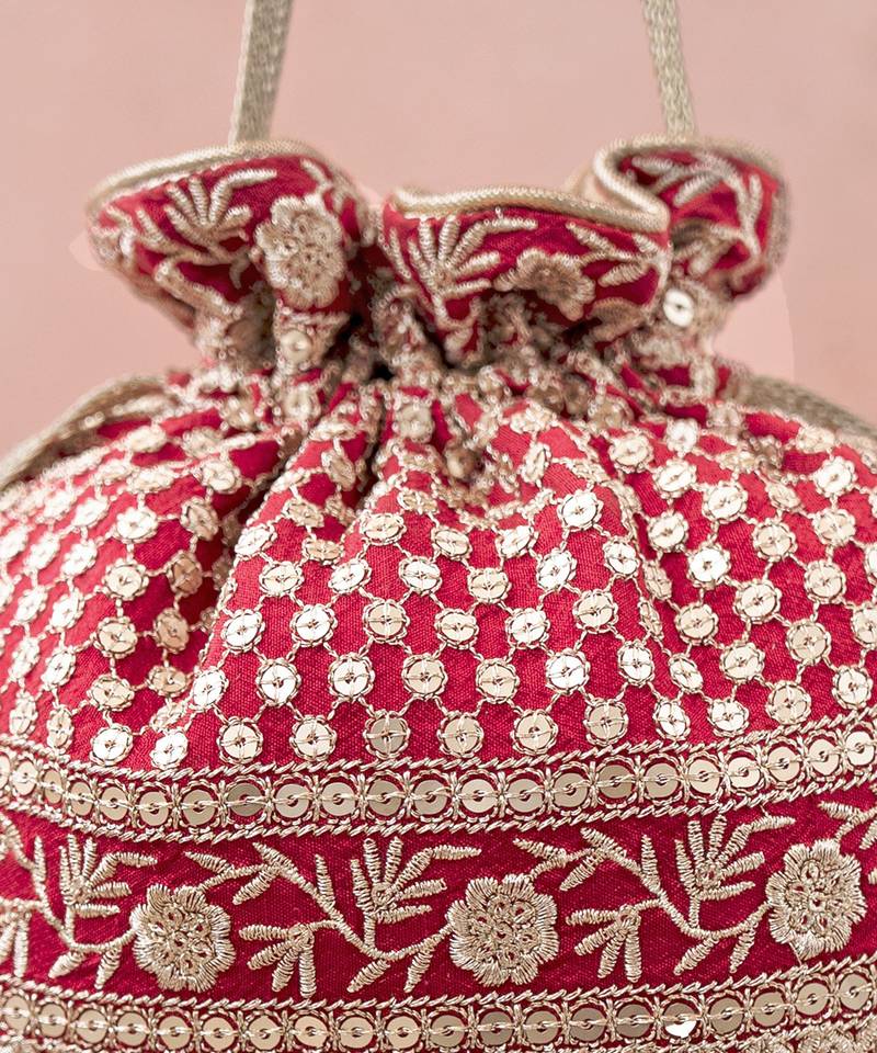Red Resham Potli Bag