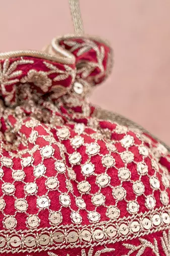 Red Resham Potli Bag