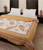 Keri Design Jaipuri Cotton Razai In White Sunglow Gold Print