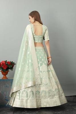 Pista Organza Woven Design Semi-Stitched Lehenga & Unstitched Blouse with Dupatta 2