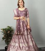 Lavender Organza Woven Design Semi-Stitched Lehenga & Unstitched Blouse with Dupatta
