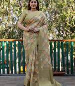 Mehendi Woven Organza Saree With Blouse