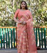 Pink Woven Organza Saree With Blouse