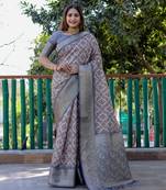 Grey Woven Art Silk Saree With Blouse