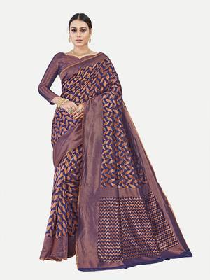Tavas Women'S Fashionable Faux Banarasi Silk Jacquard Saree With Blouse Piece 1
