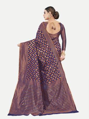 Tavas Women'S Fashionable Faux Banarasi Silk Jacquard Saree With Blouse Piece 3