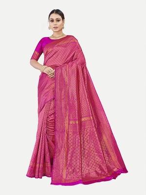 Tavas Women'S Fashionable Faux Banarasi Silk Jacquard Saree With Blouse Piece 1