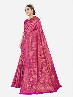 Tavas Women'S Fashionable Faux Banarasi Silk Jacquard Saree With Blouse Piece 2