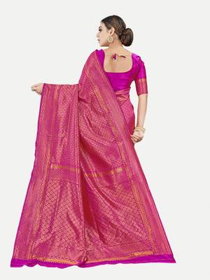 Tavas Women'S Fashionable Faux Banarasi Silk Jacquard Saree With Blouse Piece 3