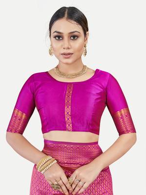 Tavas Women'S Fashionable Faux Banarasi Silk Jacquard Saree With Blouse Piece 4