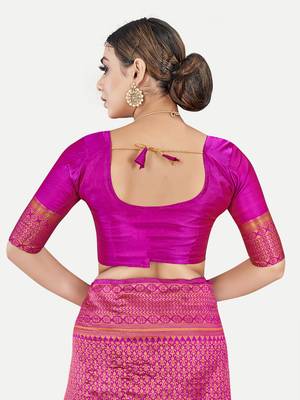 Tavas Women'S Fashionable Faux Banarasi Silk Jacquard Saree With Blouse Piece 5