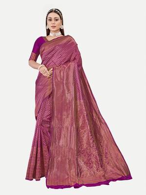 Tavas Women's Fashionable Banarasi Silk Jacquard Saree With Blouse Piece 1