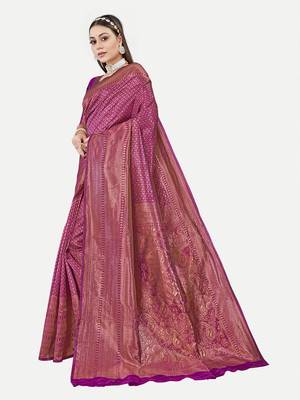 Tavas Women's Fashionable Banarasi Silk Jacquard Saree With Blouse Piece 2