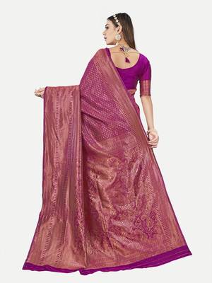 Tavas Women's Fashionable Banarasi Silk Jacquard Saree With Blouse Piece 3
