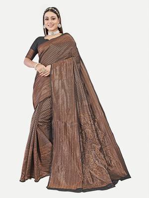 Tavas Women'S Fashionable Faux Banarasi Silk Jacquard Saree With Blouse Piece 1