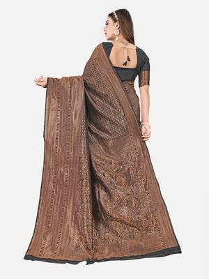 Tavas Women'S Fashionable Faux Banarasi Silk Jacquard Saree With Blouse Piece 3