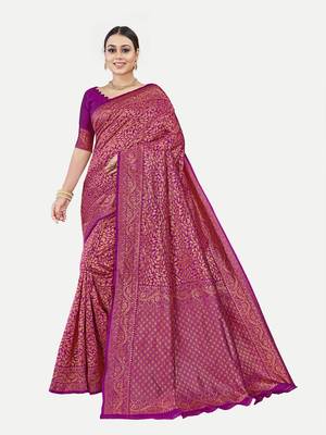 Tavas Women'S Fashionable Faux Banarasi Silk Jacquard Saree With Blouse Piece 1