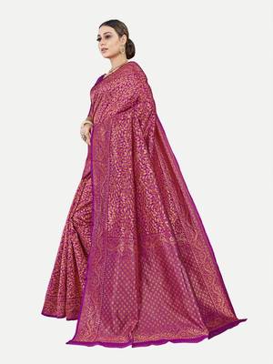 Tavas Women'S Fashionable Faux Banarasi Silk Jacquard Saree With Blouse Piece 2
