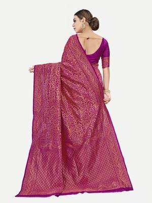 Tavas Women'S Fashionable Faux Banarasi Silk Jacquard Saree With Blouse Piece 3