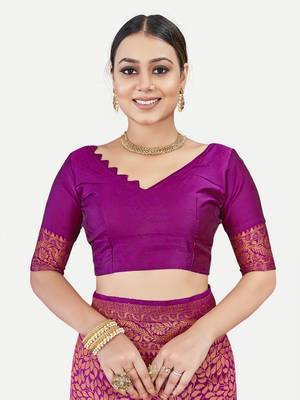 Tavas Women'S Fashionable Faux Banarasi Silk Jacquard Saree With Blouse Piece 4